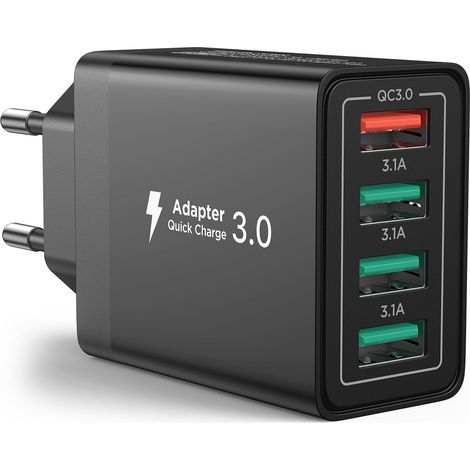 Chargeur USB, Prise USB Multiple 40W Chargeur Rapide iPhone, 4 Port Multi Secteur QC 3.0 USBA Adaptateur pour iPhone 16 15 14 13 12 11 Pro Max X XS XR 8 7 6S Plus Mini SE,iPad,Samsung (1/4)