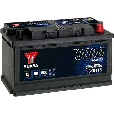 Yuasa – Batterie AGM 12V 80Ah 800A – YBX9115 – Start-Stop PLUS – Dimensions 317x175x190 mm – Pour véhicules modernes (1/4)