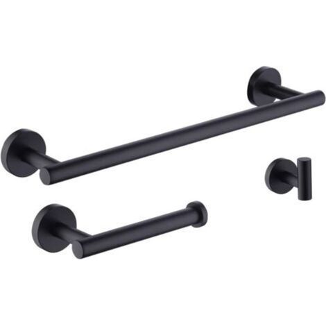 Ensemble de 3 accessoires de salle de bain Amazon, noir, porte-serviettes, porte-papier toilette, patères, fixation murale, acier inoxydable 304, noir mat, LA20BKDG-32 (1/5)