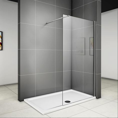 [PRODUIT D'OCCASION]760x1850x6mm paroi de douche walk in verre anticalcaire avec barre fixation extensible (1/5)