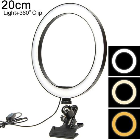 Luce ad anello 3 temperature di colore, rotante 360°, luce ad anello da tavolo con pinza a molla per YouTube live streaming selfie ritratto trucco (1/3)