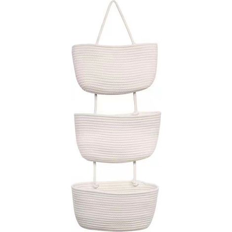 Paniers de cuisine suspendus à 3 niveaux en coton tissé, sac de rangement avec crochets, paniers décoratifs muraux en corde (1/5)