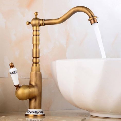 Robinet de lavabo, laiton, eau chaude/froide, monotrou, surélevé (1/5)