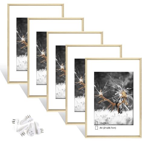 5er Set Fotorahmen A4 Plexi-Glas Nahtloser Haken Wohnzimmer Wohnung Galerie (1/5)