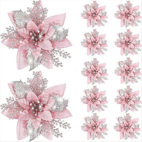 20PCS 14.5cm Paillettes Fleurs Artificielles de Noël, Décorations Scintillantes pour Sapin, Ornements Festifs, Branches Lumineuses pour Guirlandes, Centre de Table, 14,5 cm, Lot de 20 (1/5)