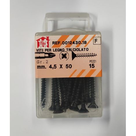 ORECA - 15 VITI PER LEGNO TRUCIOLATO TESTA PIANA SVASATA IMPRONTA A CROCE PZ 4,5X50mm IN ACCIAIO BRUNITO