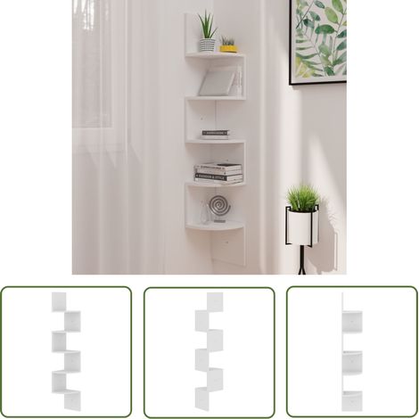 The Living Store Wand-Eckregal Weiß 19x19x123 cm Holzwerkstoff - Wandregal - Eckschrank - Deko Regal - Aufbewahrung - Holzregal (1/5)