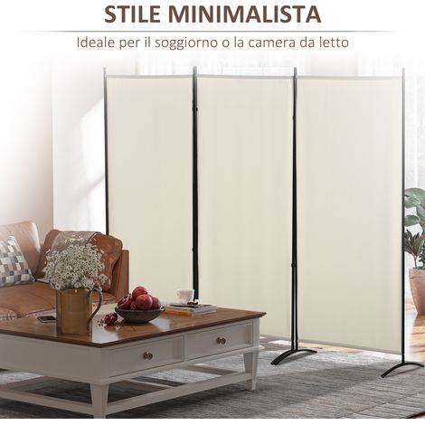 Paravent métallique pliable 3 panneaux, beige, 253x50x182 cm, cloison d'intérieur en polyester. (1/5)