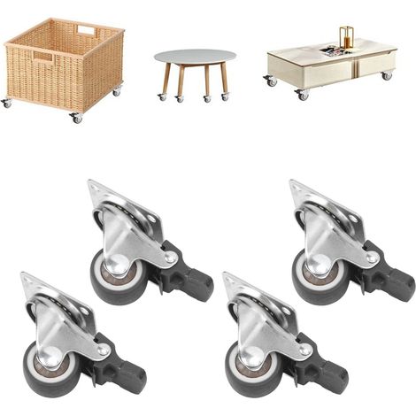 Roulettes robustes pour meubles de 2,5 cm (1 pouce), roulettes pivotantes en caoutchouc souple, roulettes pivotantes à 360 degrés, roulettes verrouillables. (1/5)