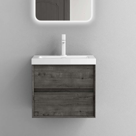 Mai & Mai Meuble de Salle de Bain Gris-brun avec Lavabo Meuble sous Vasque 60x48x55cm Meuble Suspendu avec 2 Tiroirs Rimo (1/5)