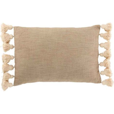 Coussin Déco à Pompons "Lexie" 35x50cm Taupe (1/2)