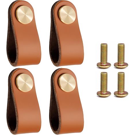 Juego de 4 tiradores de cuero para muebles, pomos y pomos para armarios, cómodas y cocina: fácil instalación, materiales duraderos y diseño elegante. (1/5)