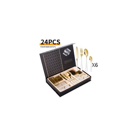 Service de 24 couverts en acier inoxydable – pour 6 personnes – acier inoxydable – or blanc (1/4)