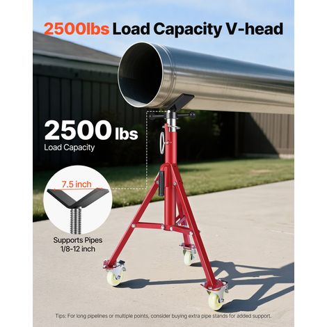 Servante de Tubes à Tête en V sur Roulettes Servante Tuyauteur Charge 1134 kg Servante Tuyaux Structure en Acier Ajustable 50,5-93,… (1/5)