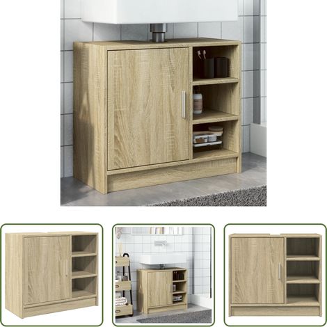 vidaXL Rangement salle de bain -  Armoire d'évier chêne sonoma 63x29x55 cm bois d'ingénierie (1/5)