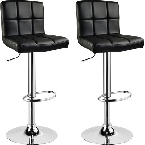 WOLTU lot de 2 Tabouret de bar en cuir artificiel, Siège bien rembourré, Tabouret de bar pivotant, ajustable en hauteur, Noir (1/4)
