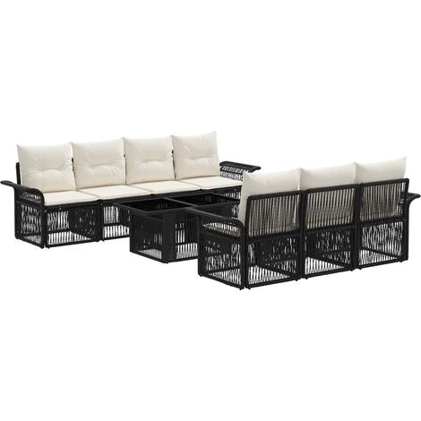 Set Divano da Giardino 8 pz Nero e Bianco Crema polyrattan vidaXL (1/5)
