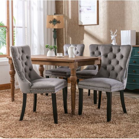 Set di 2 sedie da pranzo 62x50x95 cm in legno e velluto grigio FloraGrace (1/5)