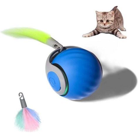 Balle Interactive pour Chien et Chat avec Queue Duveteuse Roulante 360° Jouet Intelligent Bleu (1/4)