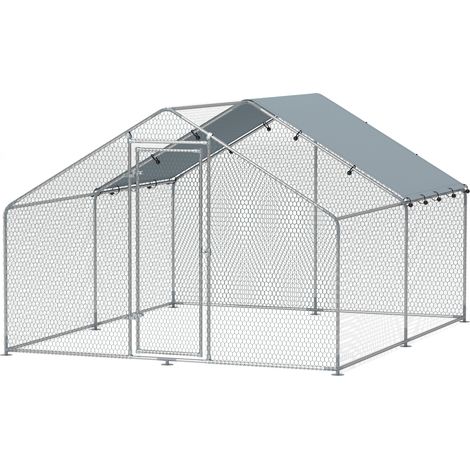 PawHut Pollaio da 10.2m² per 10-15 Galline con Tetto Impermeabile Argento