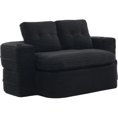 Sillón Convertible 2 en 1 en Corduroy, con Reposabrazos Extraíbles, Doble Portavasos, Respaldo Alto, Negro (1/5)