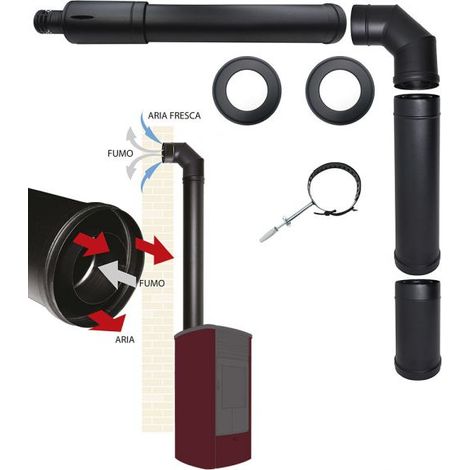 MBM – Kit complet de fumisterie pour poêle à pellets – Sortie coaxiale supérieure 80/130 – Évacuation des fumées et prise d'air – Fabriqué en Italie