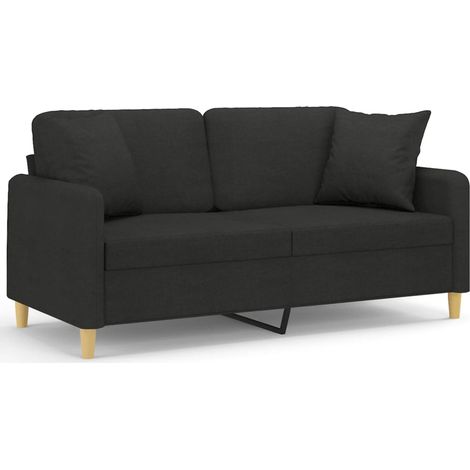 Canapé Sofa 2 places avec oreillers décoratifs noir 140 cm tissu (1/5)