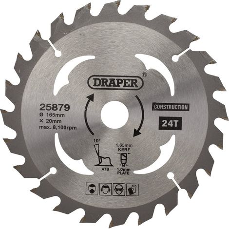 25879 TCT Lame de scie circulaire sans fil pour bois et composites, 165 x 20 mm, 24 dents, argent, taille unique