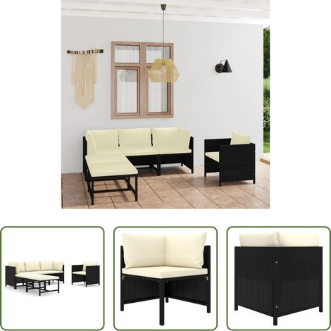 vidaXL Canapé en résine - Salon de jardin 6 pcs avec coussins Résine tressée Noir (1/5)