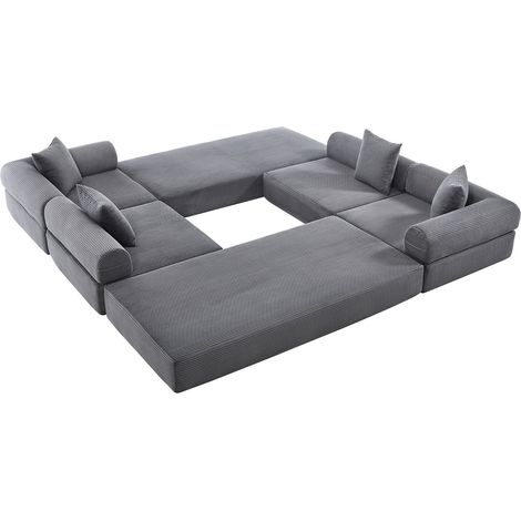 Divano angolare modulare con vano contenitore, velluto a coste, grigio scuro, 270 x 180 x 64 cm (1/5)