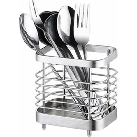 Égouttoir Rangement Couverts, Support Panier Pour Couteaux, Fourchettes, Cuillères, Ustensiles de Cuisine Porte-couverts Acier Inoxydable, Argent (1/5)