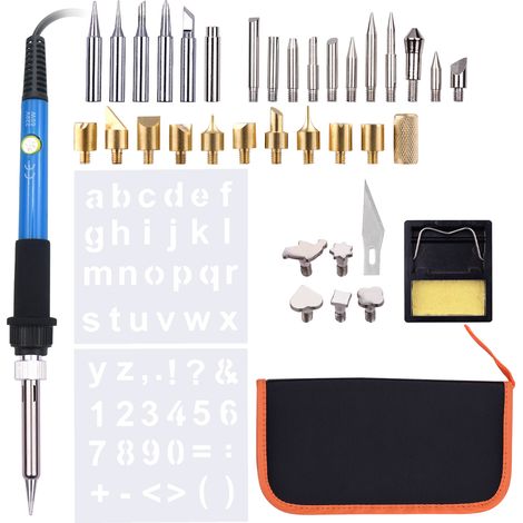 Kit de pyrogravure 39 pièces avec stylo à température réglable de 200 à 450 °C pour débutants et adultes. Idéal pour la gravure, le gaufrage et la soudure sur bois. (1/2)