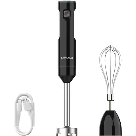 Mixeur plongeant sans fil, mixeur à immersion portatif rechargeable, avec câble de type C, fouet à œufs, pour smoothies, milkshakes, aliments pour bébés et soupes – Noir (1/5)