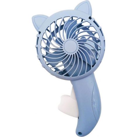Ventilateur à main à oreilles de chat, sans piles, manuel, petit format, idéal pour les voyages et les activités de plein air (bleu). (1/5)
