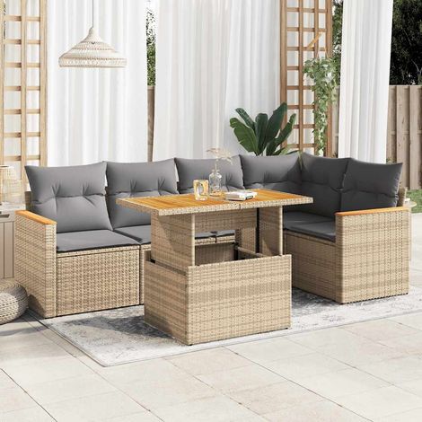 vidaXL Set sofás jardín y cojines 6 pzas ratán sintético acacia beige (1/5)
