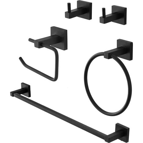 Set accessori a muro 5 pezzi in acciaio nero opaco e viti incluse Levante (1/5)
