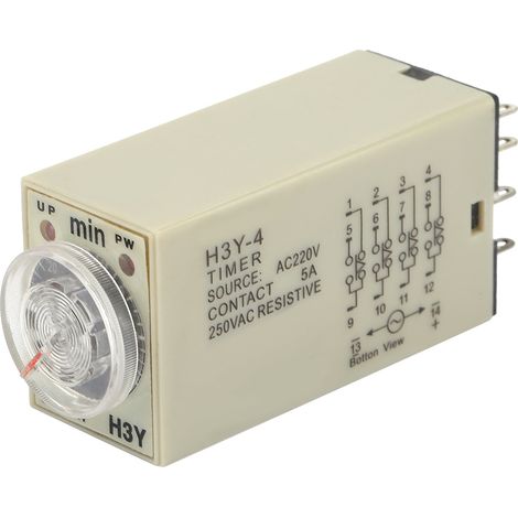 Relais temporisé à la mise sous tension H3Y-4, durée 0-60 minutes, 220 V CA, 5 A (1/5)