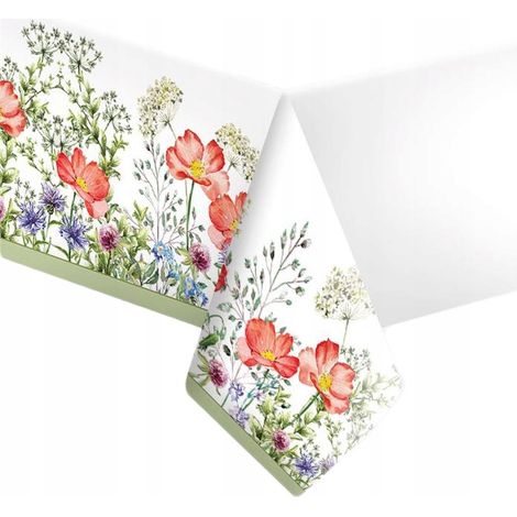 Tovaglia di carta con fiori di campo, papaveri e fiori selvatici, ideale per feste di compleanno in primavera ed estate, 120x180 cm. (1/2)