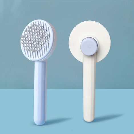 bleu Brosse Chat Chien, Brosses de Toilettage pour Chats Chiens Autonettoyante, Professionnel Peigne an Acier Inoxydable Poils Morts pour Chat Chien, Enlèvement des Poils en Un Clic (1/5)