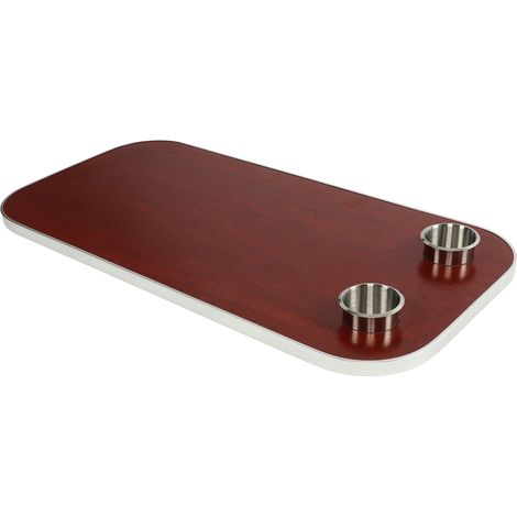 Plateau de table de bateau rectangulaire en bois massif rouge foncé avec 2 porte-gobelets, panneau amovible, idéal pour caravane, camping-car, bateau ou yacht. (1/5)