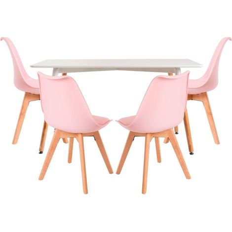 Conjuntos de mesa y sillas - Conjunto Mesa Tower Rectangular 120 x 80 cm Blanca y Pack 4 Sillas Synk Basic - Rosa (1/5)