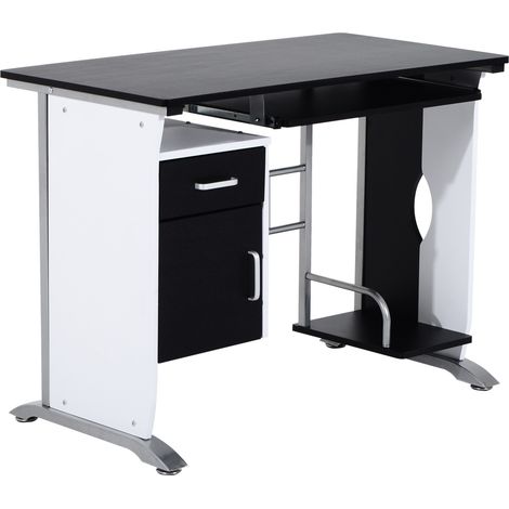 Bureau design MDF 100x52x75 cm blanc et noir, poste de travail moderne pour ordinateur (1/5)