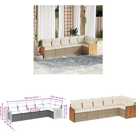 6-tlg. Garten-Sofagarnitur mit Kissen Beige Poly Rattan - Gartensorte - Gartenmöbelset - Lounge Möbel - Outdoor Furniture - Rattan Gartenmöbel - Home & Living (1/3)