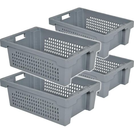 BRB 4x Drehstapelbehälter, LxBxH 600x400x200 mm, 32 Liter, grau