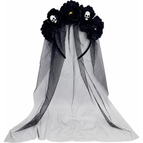 Floral Headband with Floral Veil, Black (1/5)