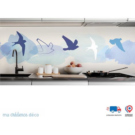 Crédence : Oiseaux et ciel - Couleur Vert blanc - Alu composite - 60 - 120 (1/3)