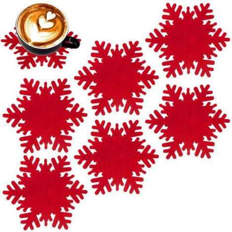 Sous-Verre - Feutre - 13,5 cm - Motif Flocon De Neige - Rouge - 6 Pièces (1/5)