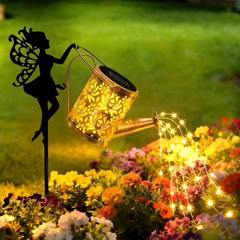 Arrosoir solaire - Guirlande lumineuse d'extérieur - Arrosoir solaire elfe avec papillons - Lampes solaires pour l'extérieur - Design fée - Étanche IP65 - En métal - Pour extérieur, jardin (1/5)