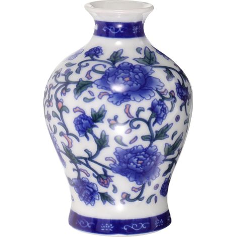 Vase en Céramique Mini Décoratif Bleu et Blanc Pot de Fleurs Vintage pour Fleurs Séchées de Table Décoration Maison Bureau et Salon Style Chinois Classique (1/5)