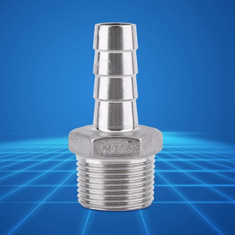 Raccord de tuyauterie extérieur fileté en acier inoxydable avec connecteur d'extrémité de tuyau cannelé (3/4" x 15 mm) (1/3)